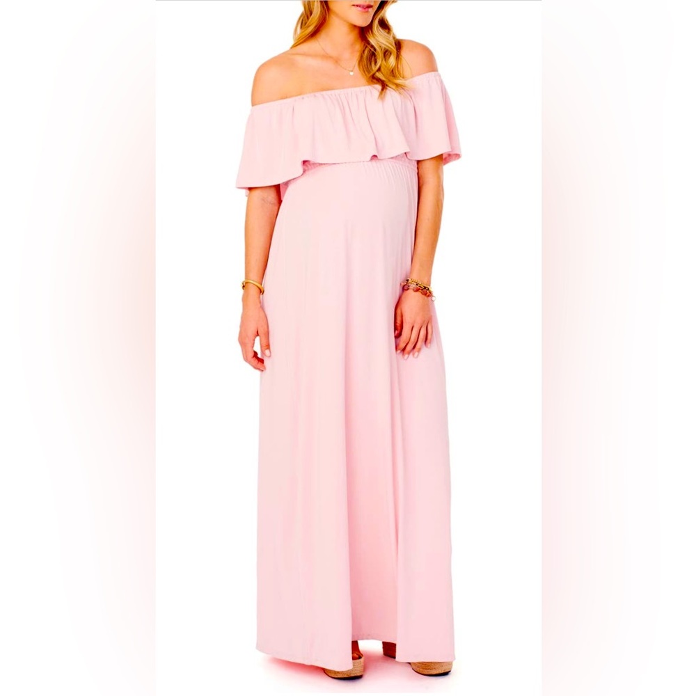 On or Off the Shoulder Pink Maternity Dress, Size Small.